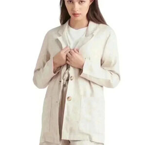 Black Tape Linen Blazer Neutral Coastal Elevated Basic Linen Womens Small Stone
